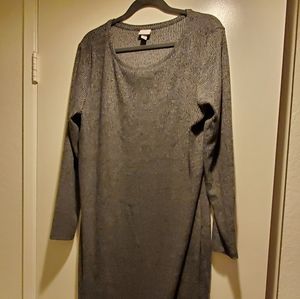 Long sleeve light gray winter dress, knee length